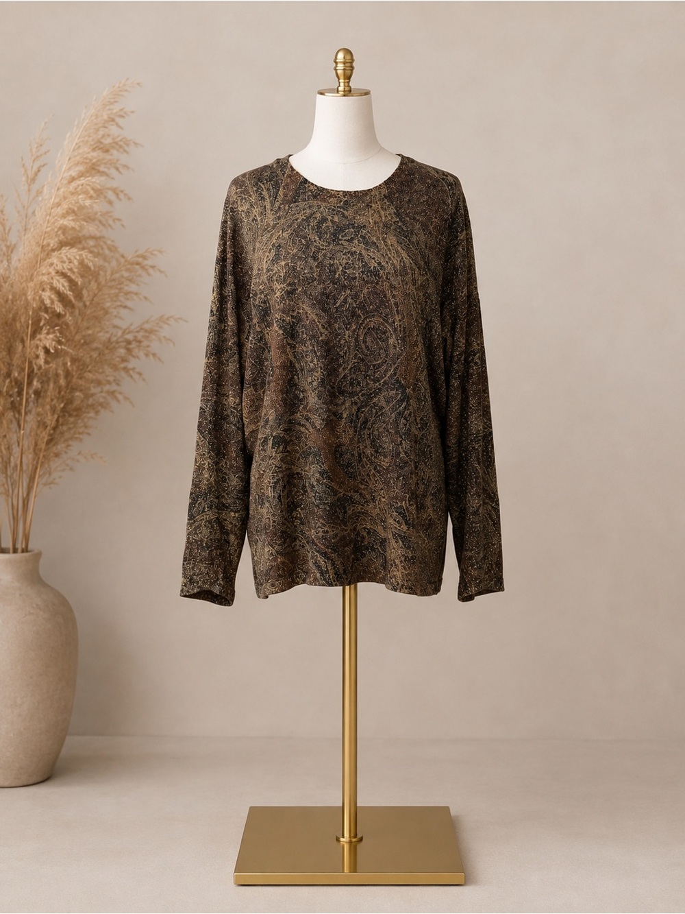 NWT Lauren Ralph Lauren 2X Metallic Paisley Long Sleeve Top - Picture 2 of 6